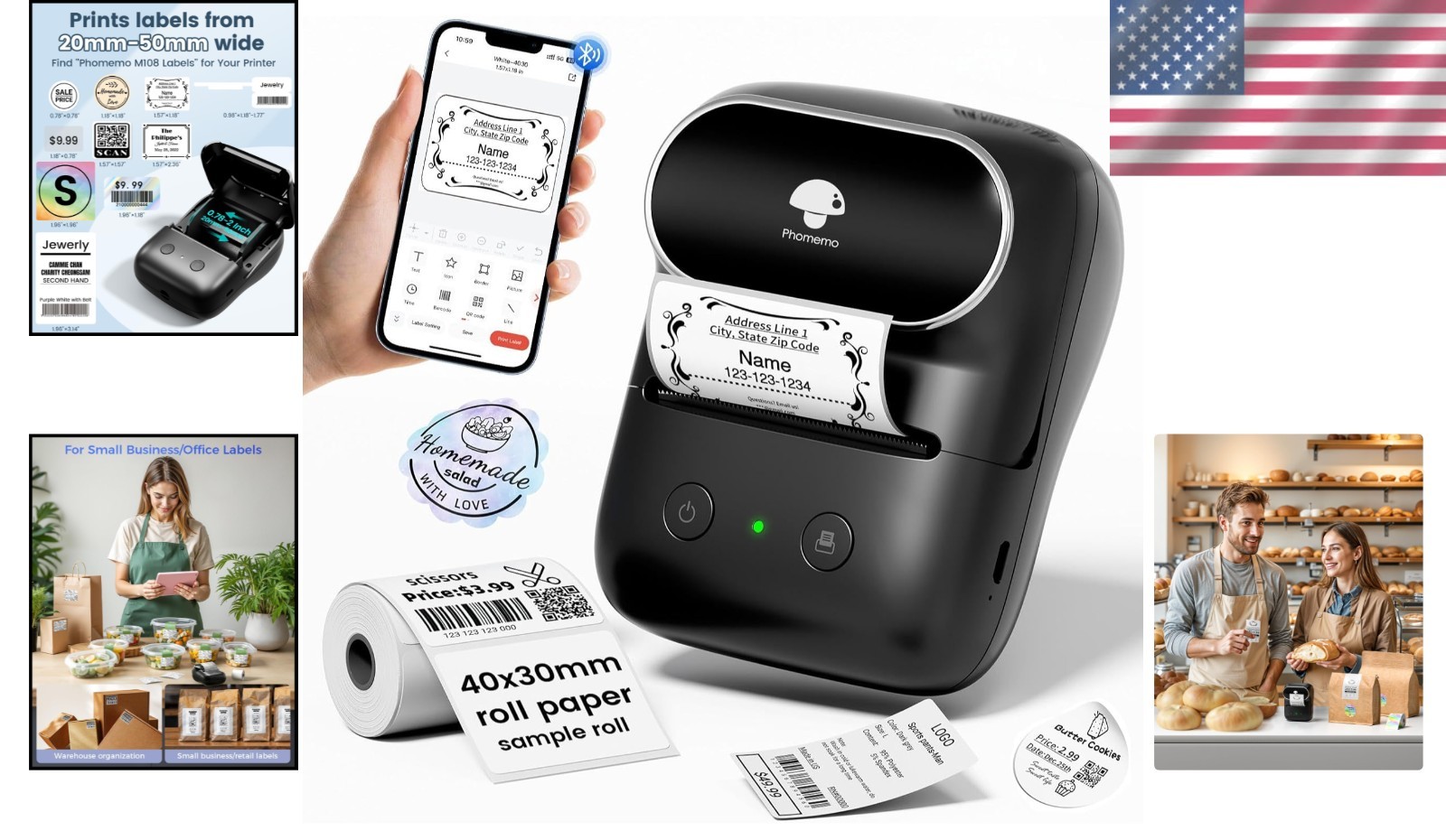 M108 2-Inch Bluetooth Label Maker - Portable Inkless Printer for All Projects