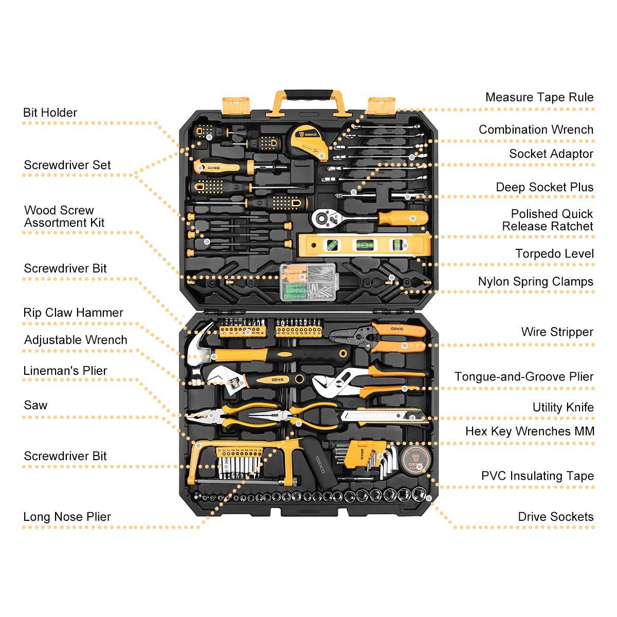 DEKOPRO 228Piece Socket Wrench Auto Repair Tool Combination Package Mixed ClassB