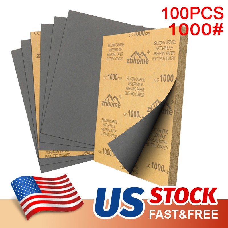 100Pcs 1000 Grit Polishing Sandpaper Wet Dry Abrasive Paper for Car Wood Metal
