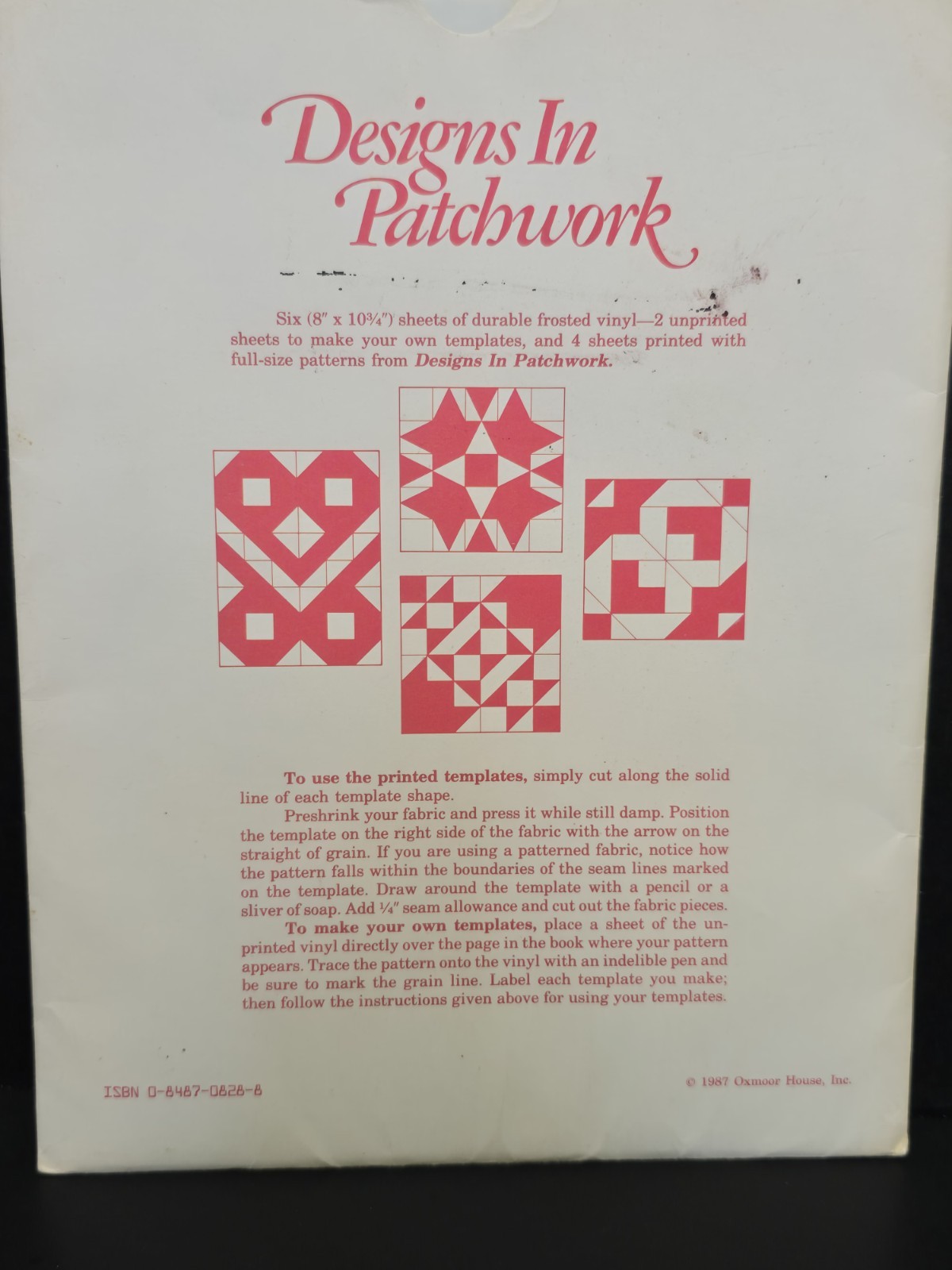 Quilting "Designs In Patchwork" Vinyl Template Patterns Oxmoor House Vintage 4
