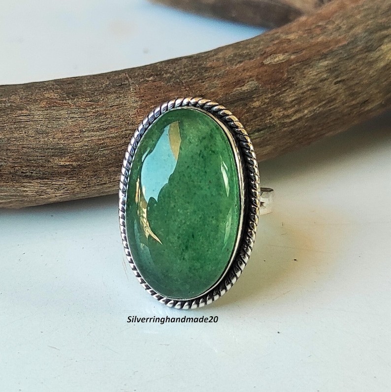 Green Jade Solid 925 Sterling Silver Beautiful Statement Ring, All Size M1459