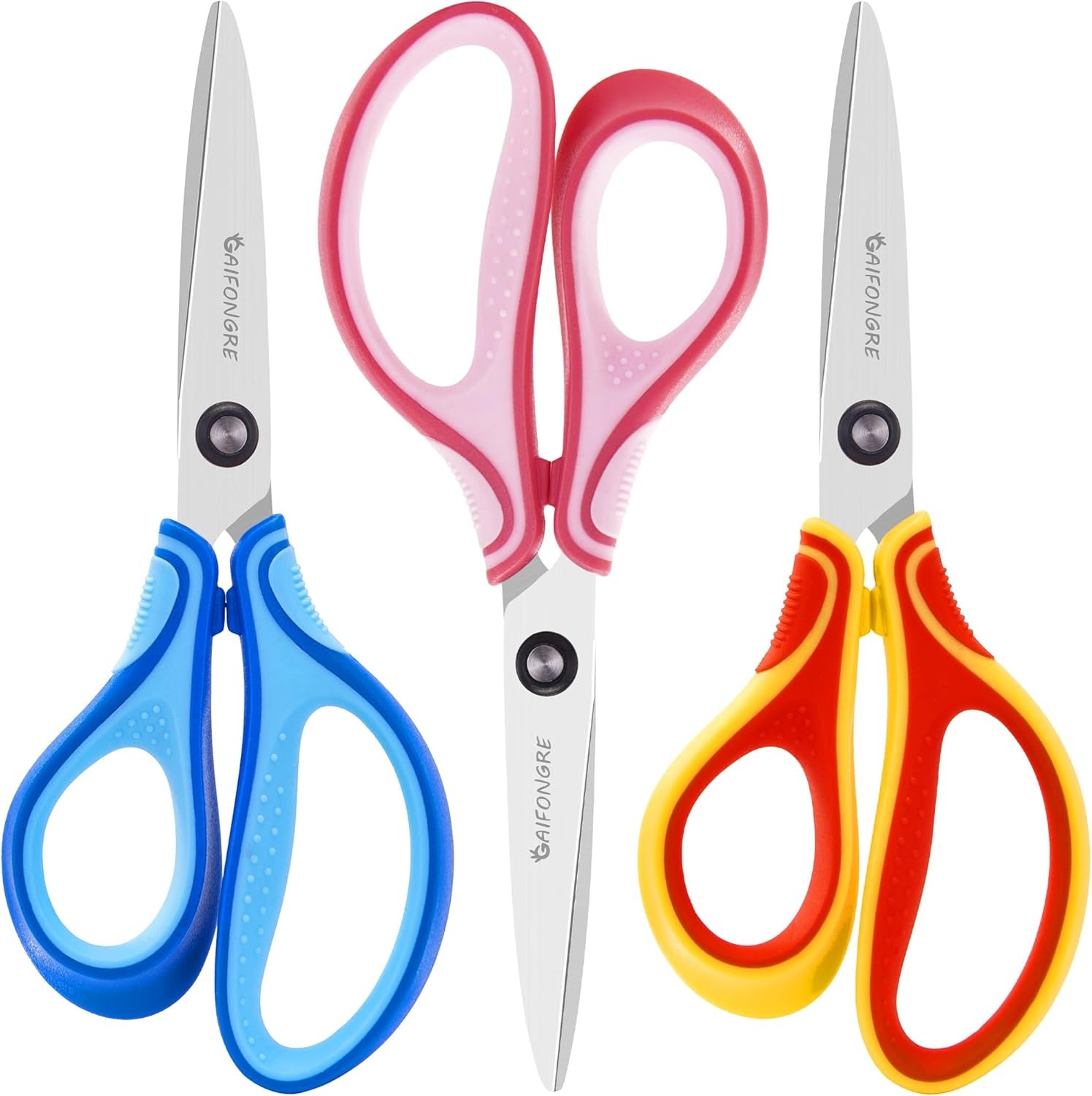 7" Real Left-Handed Kids Scissors - 3-Pack, Ages 8-16, Pointed Tip, Stainless