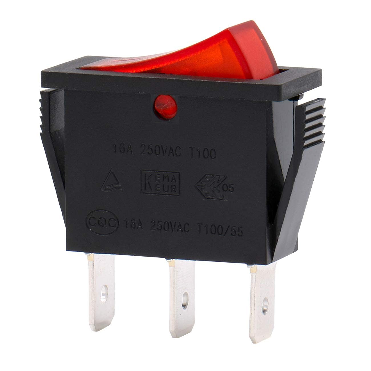 Rocker Switch ON-Off SPST 3 Terminals Red Light 16A 250VAC 5Pack