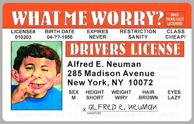 Alfred E.Neuman National Lampoon Mad Magazine License Card Novelty ID
