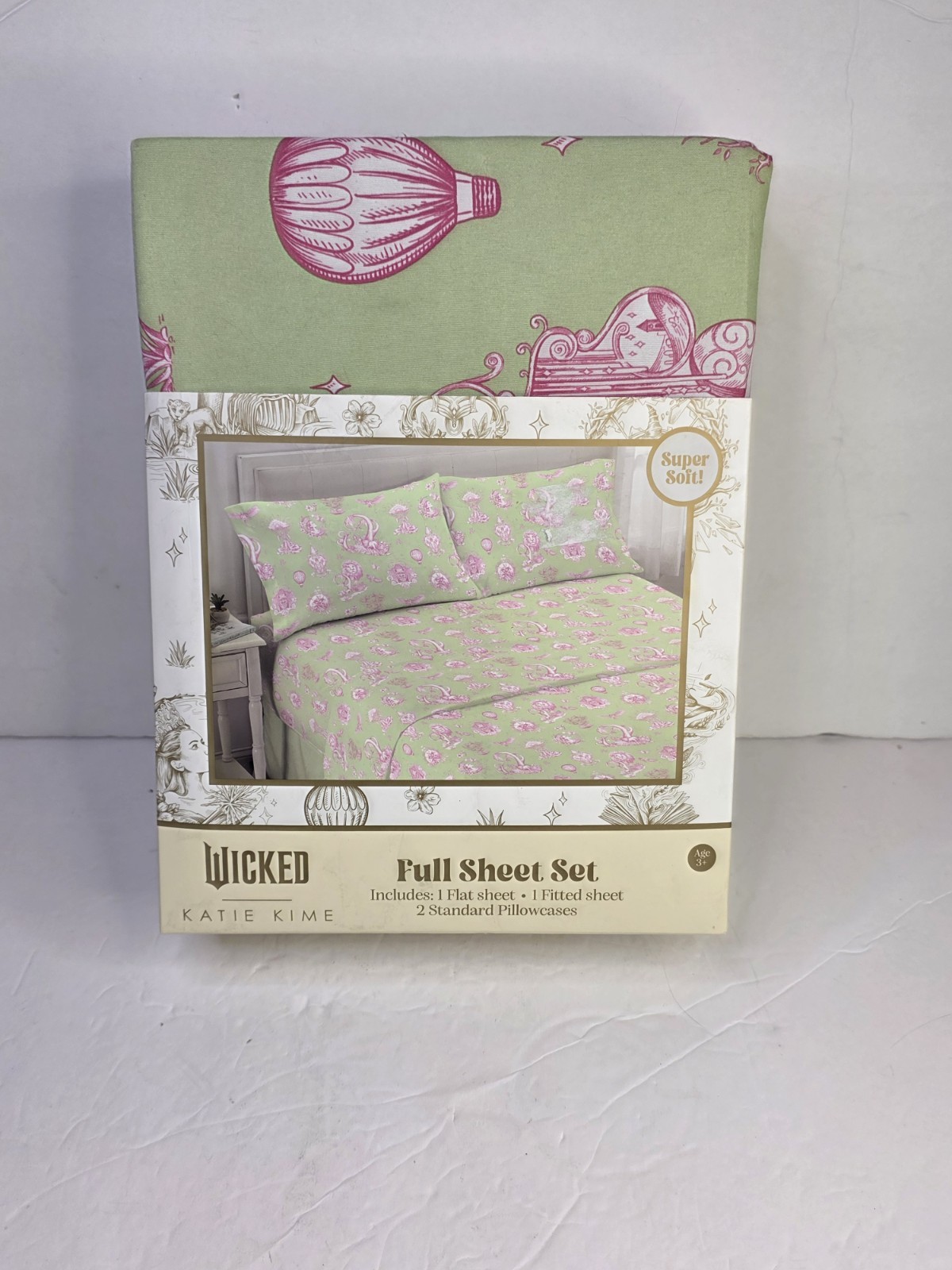 Wicked For Good x Katie Kime Green & Pink FULL Size Bed Sheet 4 Pc Set NEW