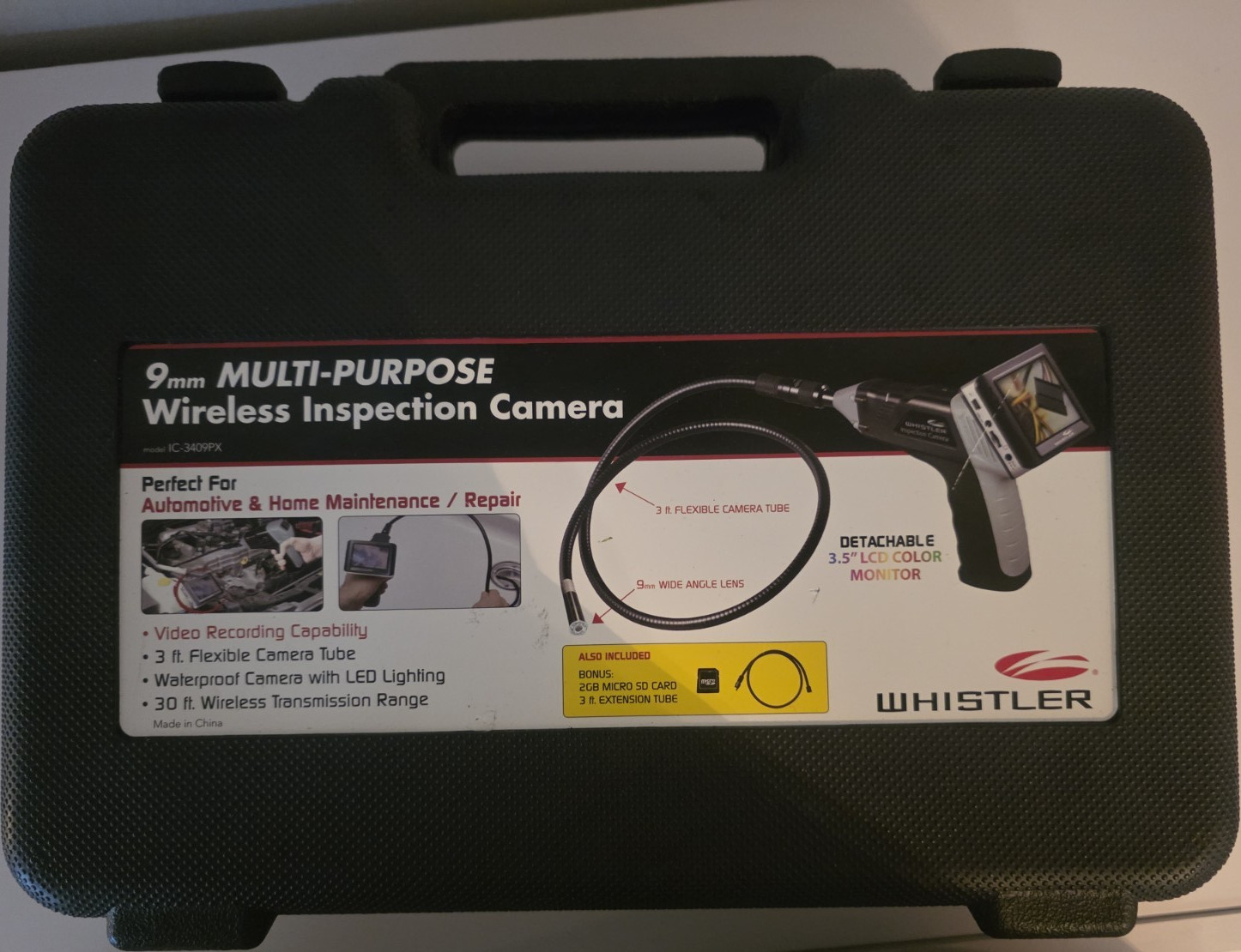 Whistler IC-3409PX Wireless Inspection Camera 9mm 3ft Waterproof LCD Video