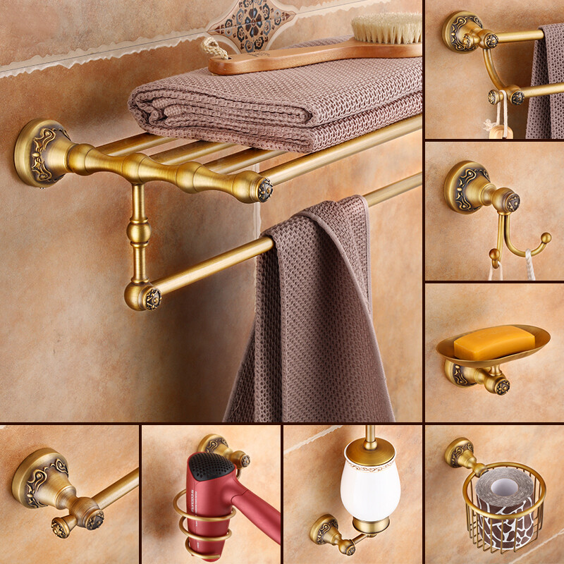 Antique Brass Bathroom Accessories Towel Bar Ring Holder Bathroom Hardware Set