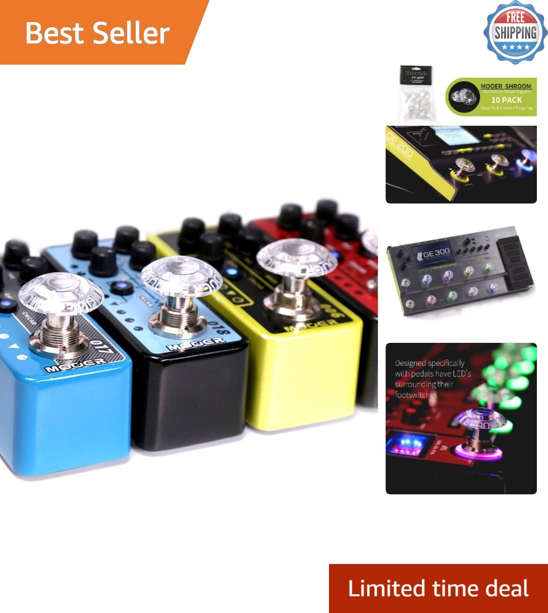 Shroom Clear Footswitch Topper for Pedalboard - 10 Pack of LED-Compatible Caps
