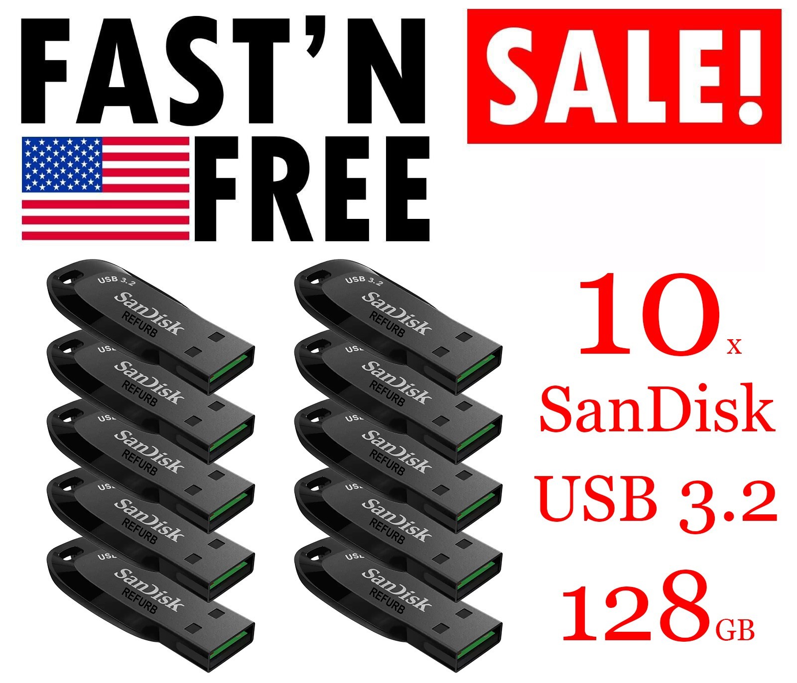 LOT 10x SanDisk Ultra Shift USB 3.2 Gen 1 Flash Drive 128GB - SDCZ410-128G