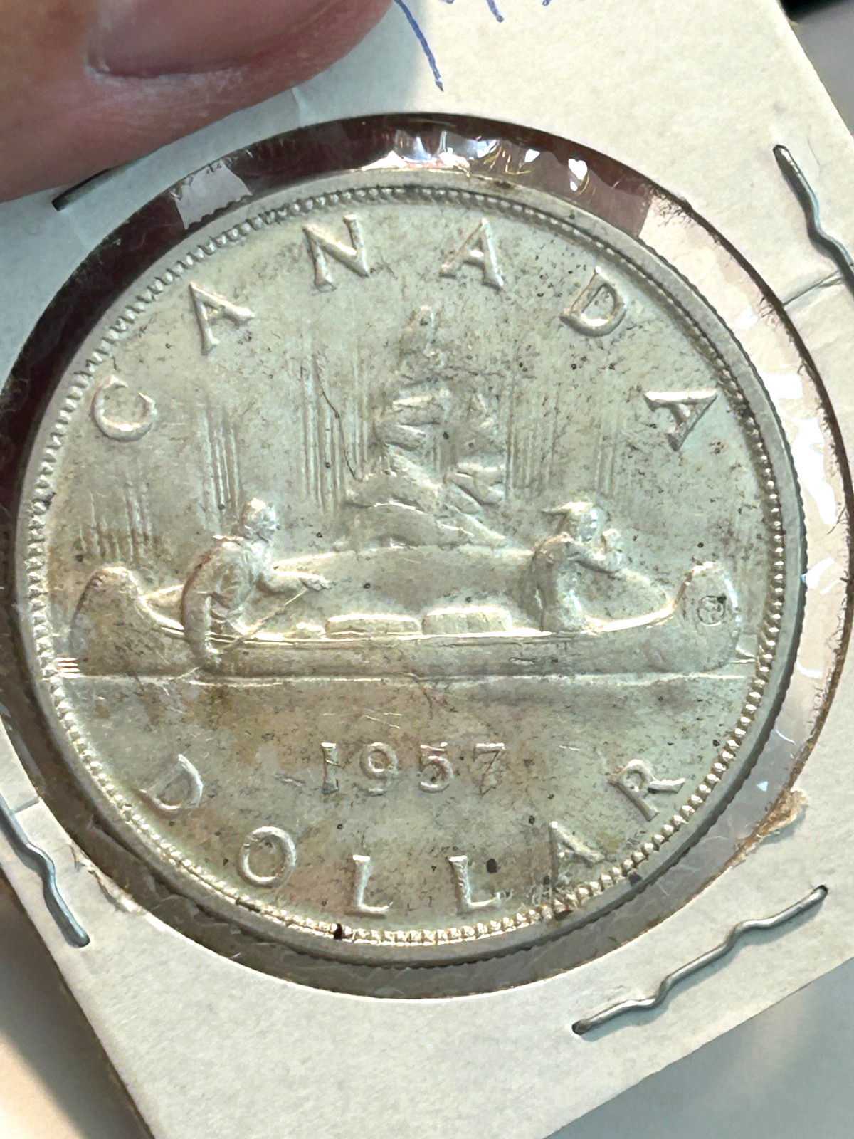 1957 Canada Silver One Dollar Coin AU Details #81