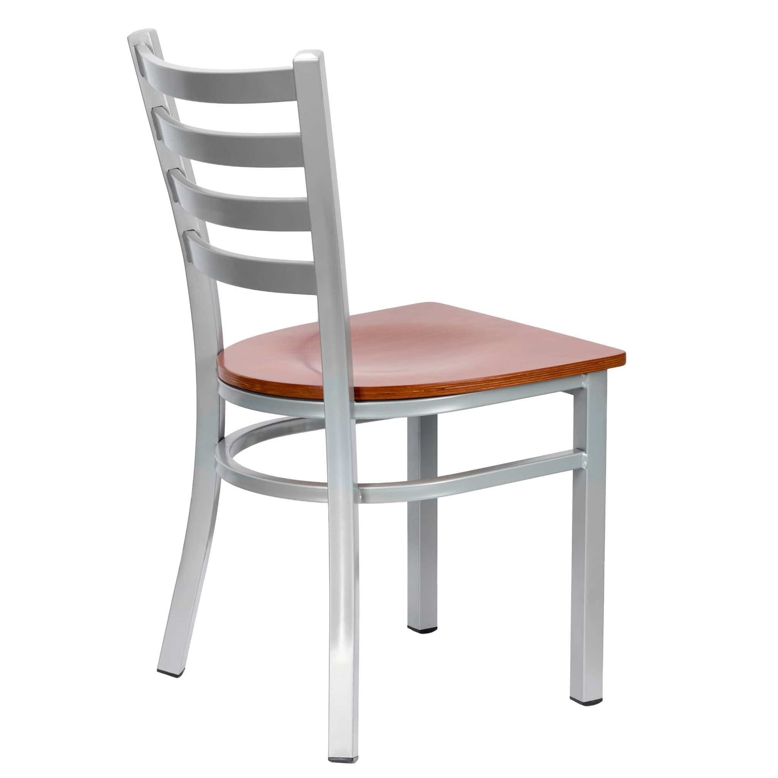 Ladder Back Restaurant Chair with Silver Frame and Cherry Wood Seat by Chivari