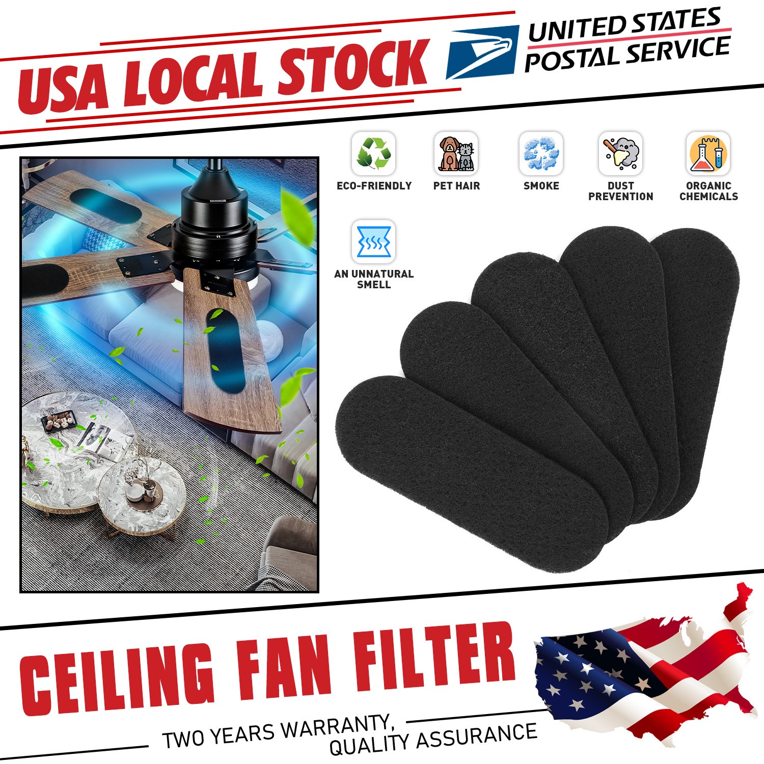 3MM Ceiling Fan Filters for Blades- Activated Carbon Filter Easy to Installation