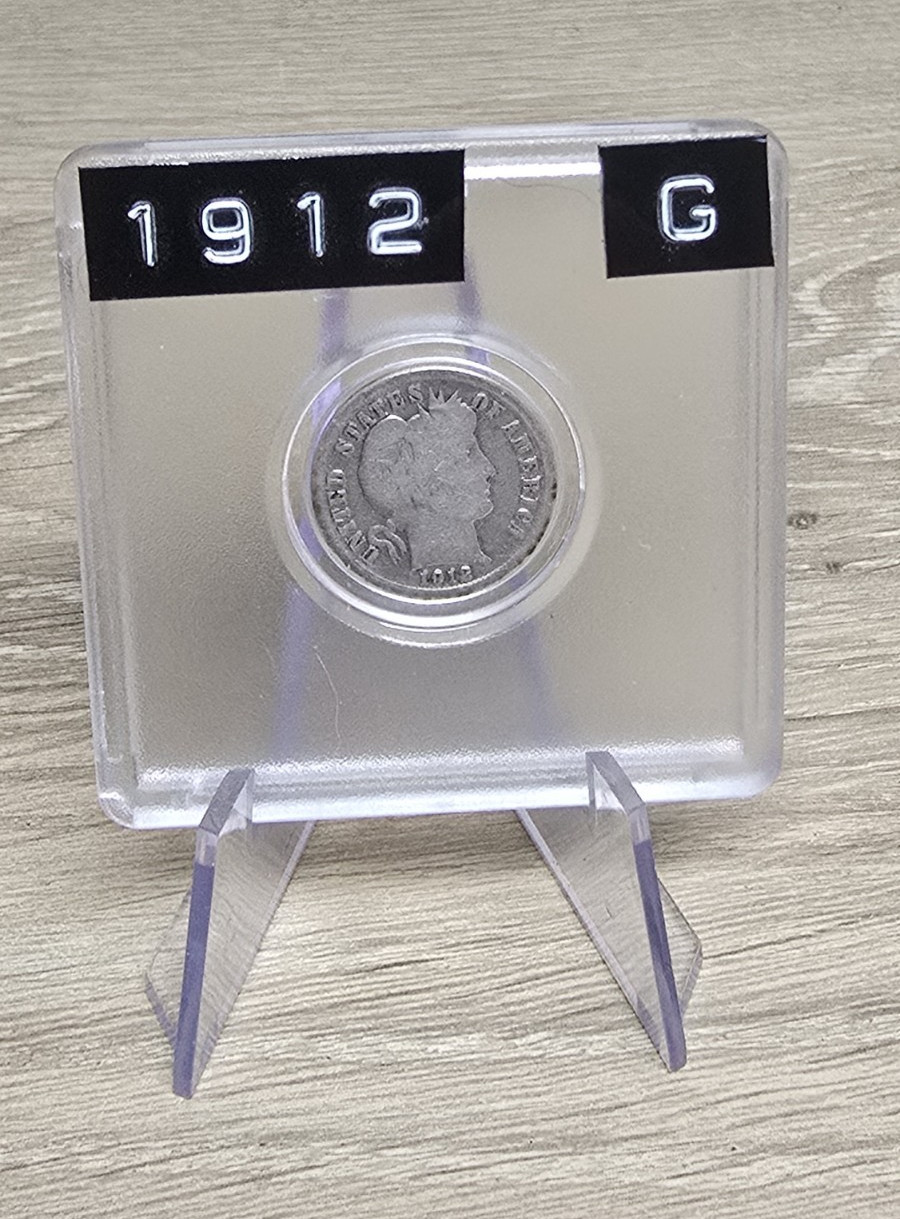 1912 Barber Dime Good Condition - Protective Capsule