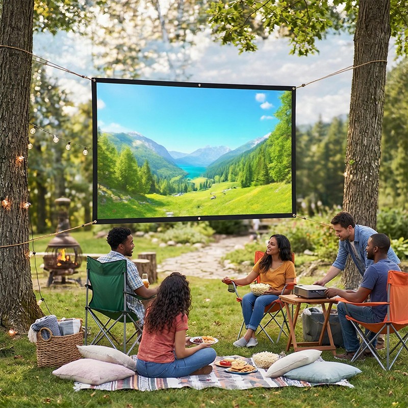 100in 4:3 Lightweight Polyester Projector Screen Black Edging Portable for Outdo