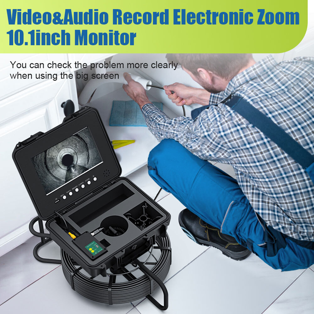 10.1" 70M Pipe Inspection Camera with 512HZ Locator Self-leveling Meter Counter