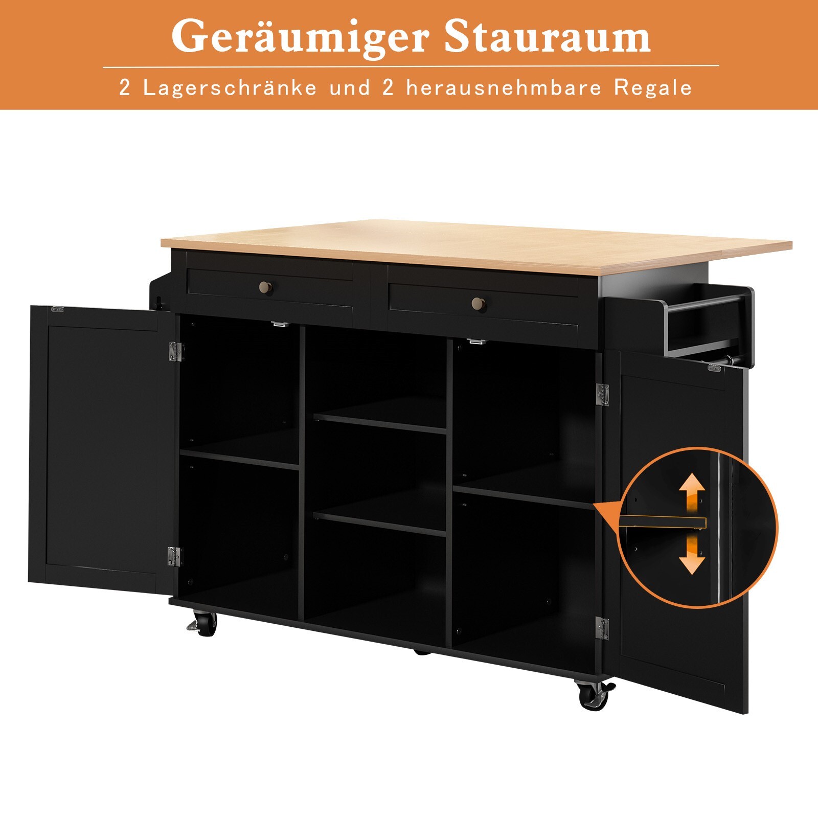 Rolling Kitchen Island with Drop Leaf Movable Kitchen Carts on Wheels Island NEW