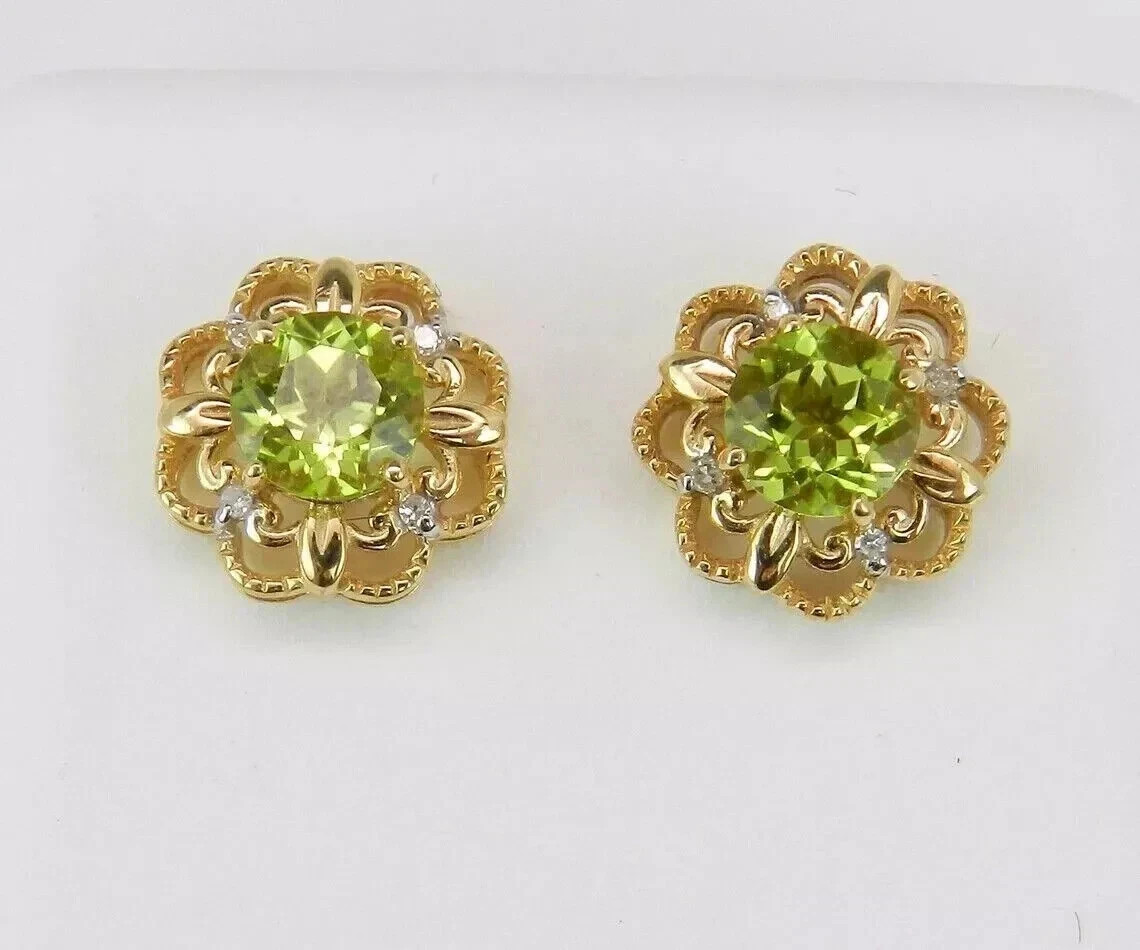 2Ct Round Cut Lab Created Green Peridot Women's Earrings 14K Yellow Gold Plated