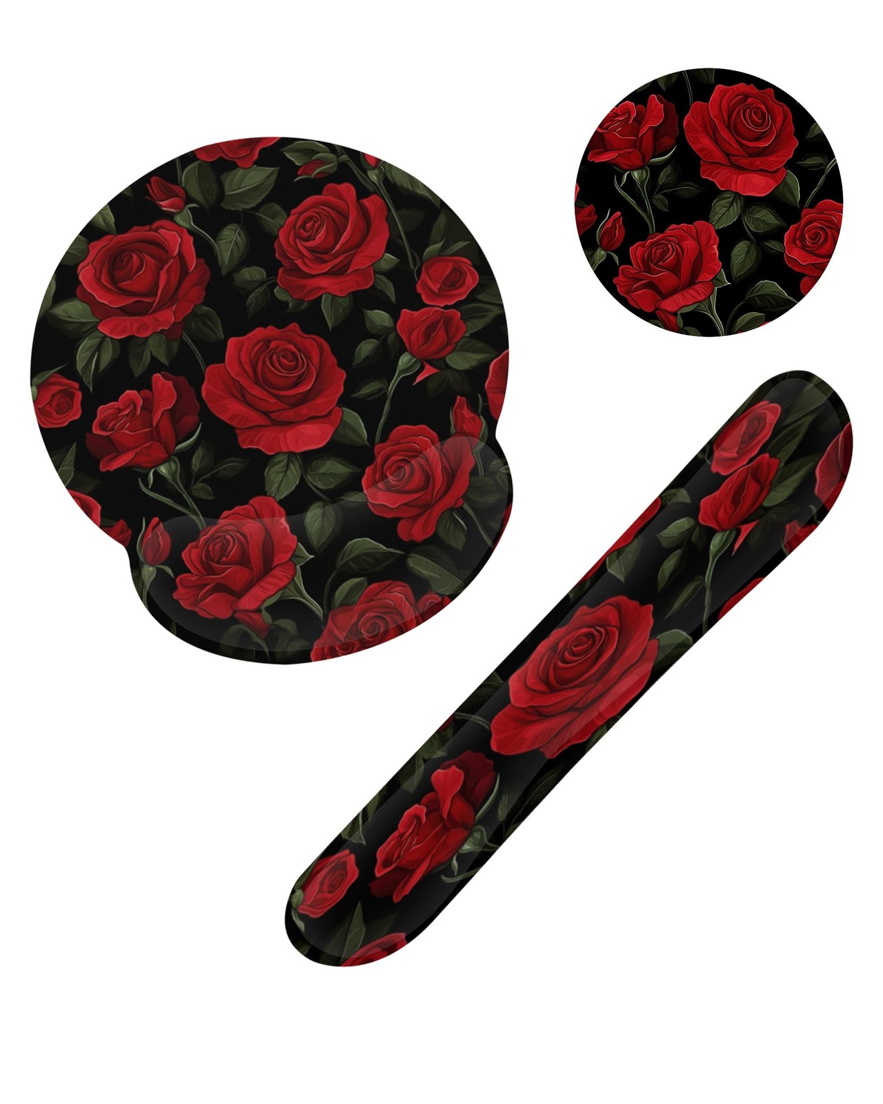 Vintage Red Rose Ergonomic Wrist Support Keyboard Mouse Wrist Rest Set, Compu...