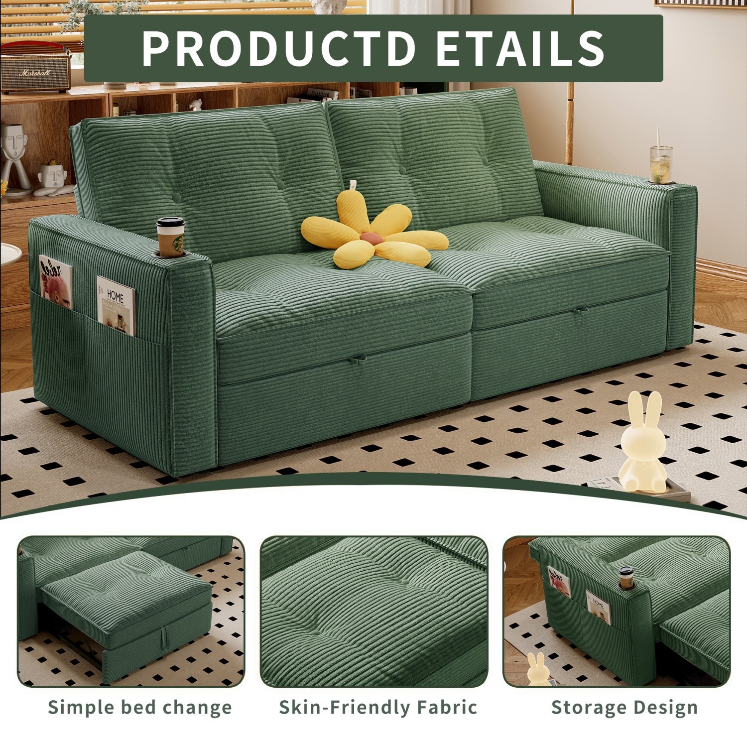 Modern Reclining Loveseat 2in1 Folding Sofa Bed w/ Cup Holders for Small Space