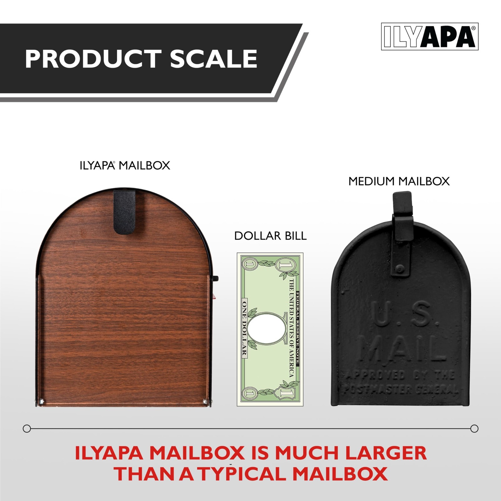 Black Modern Mailbox Post Mount - Mailboxes for Outside - with Wood Pattern Door