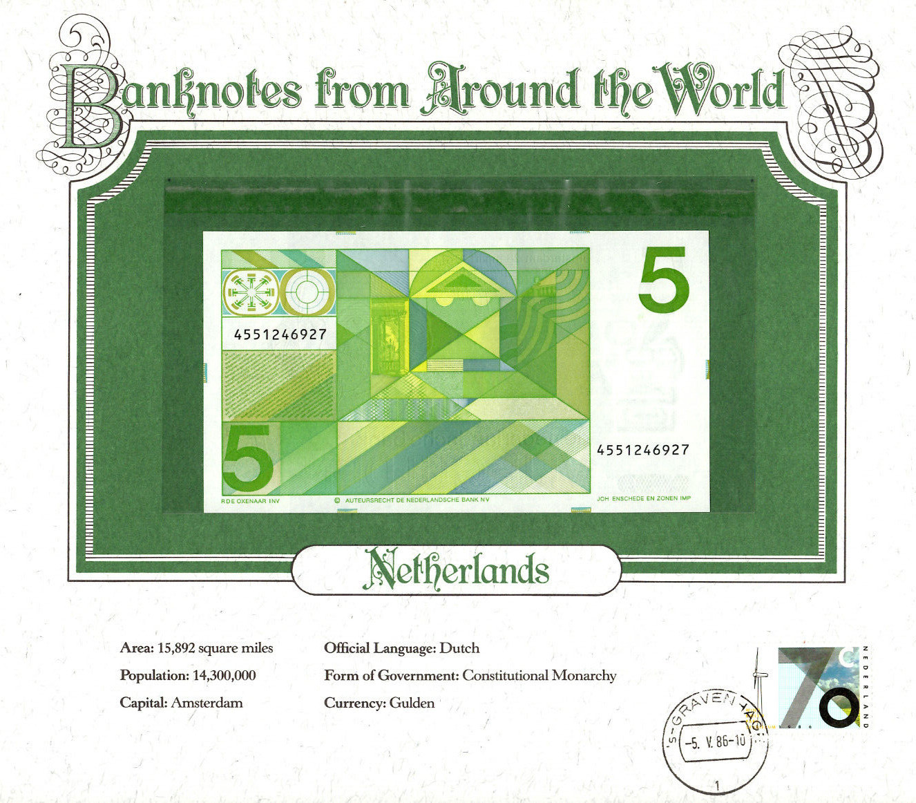 World Banknotes Netherlands 5 gulden 1973 P 95 UNC 4551246927
