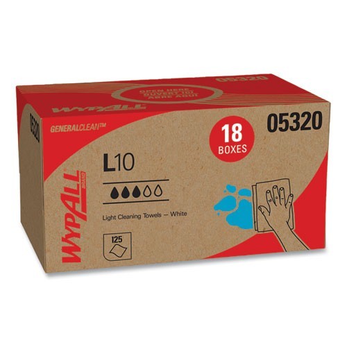 WypAll L10 Towels, POP-UP Box, 1-Ply, 9 x 10.5, White, 125/Box, 18 Boxes/Carton