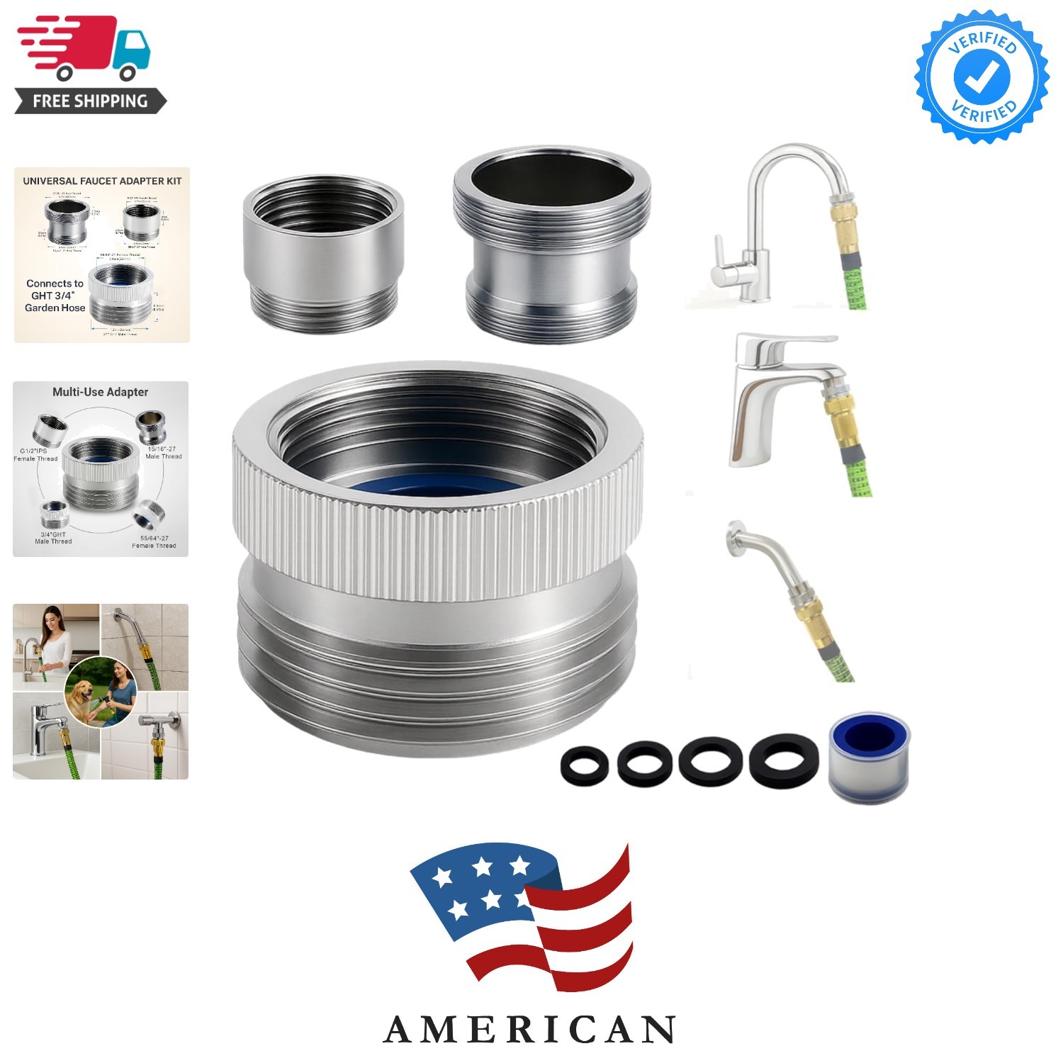 Faucet Adapter with Aerator, Sink Faucet to Garden Hose Connector | Chrome Br...