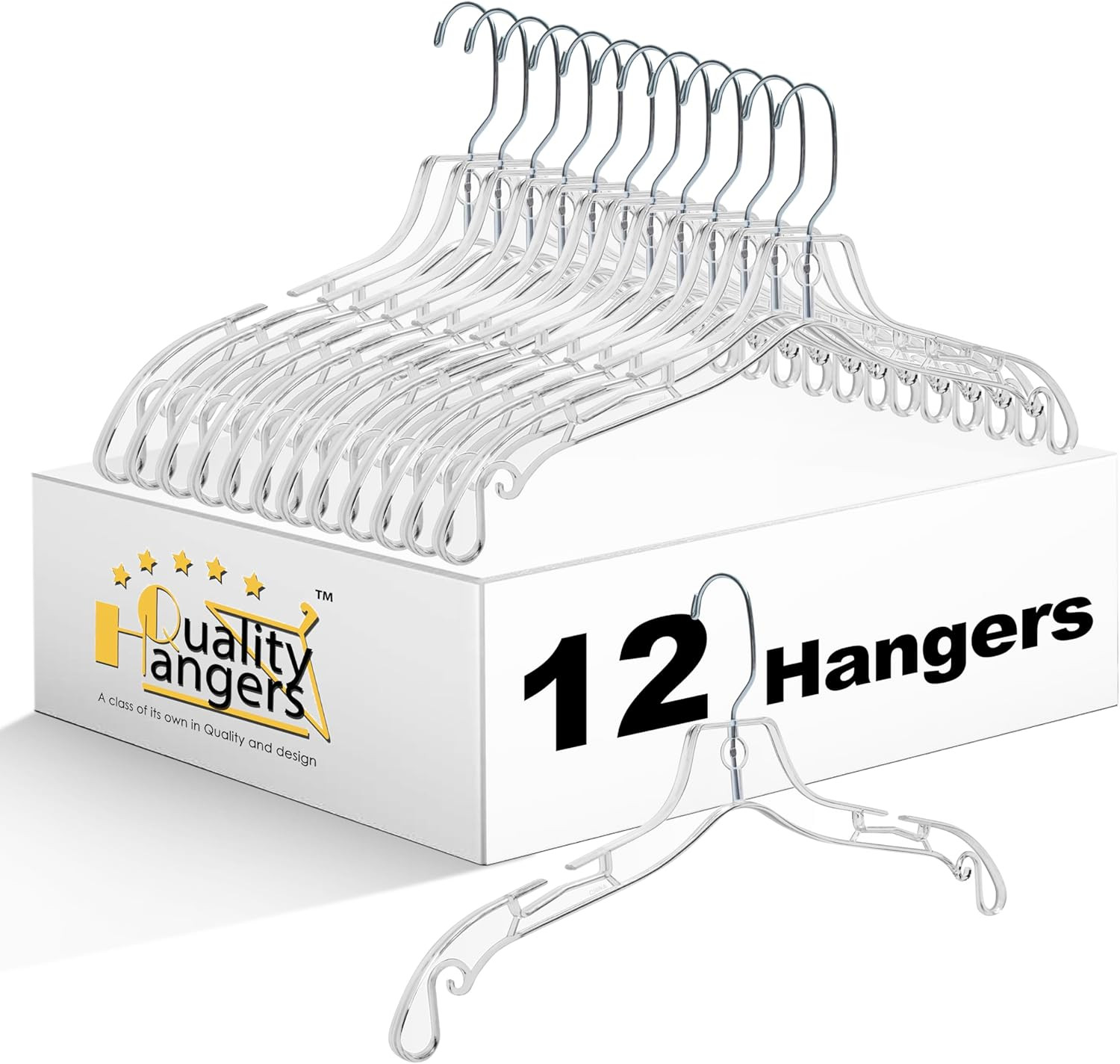 Quality Clear Hangers 12 Pack - Crystal Hangers for Clothes - Durable Plastic Ha