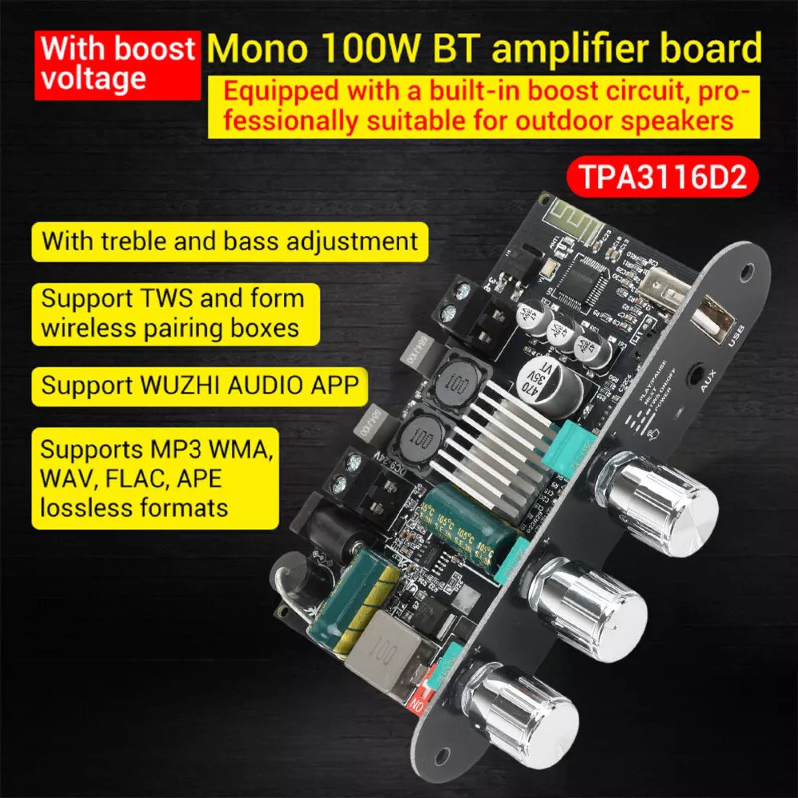 ZK-1001U Audio Power Amplifier Board With Multi-Function Button Control