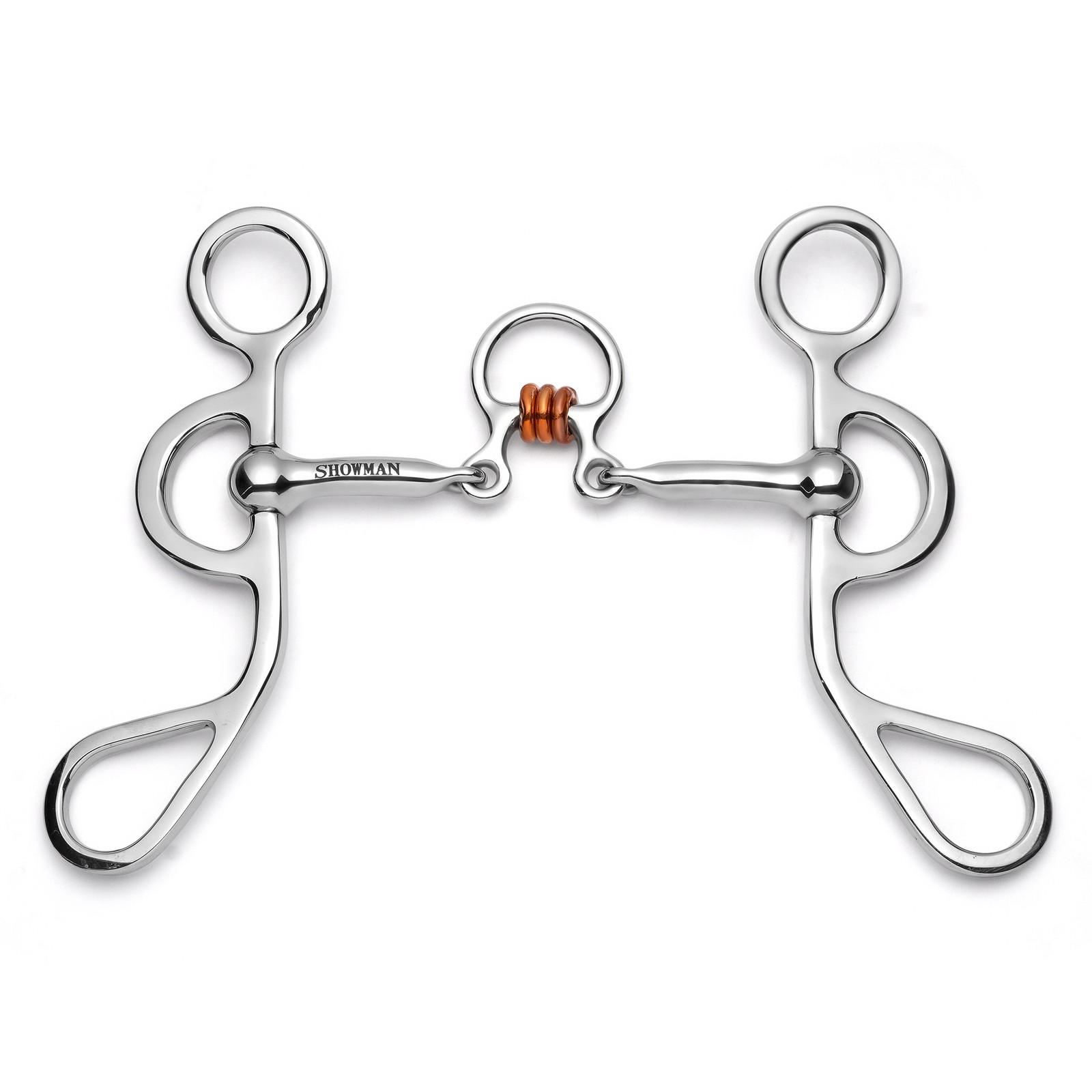 Showman Argentine Shank Bit w/ Three Piece Jointed Copper Rollers