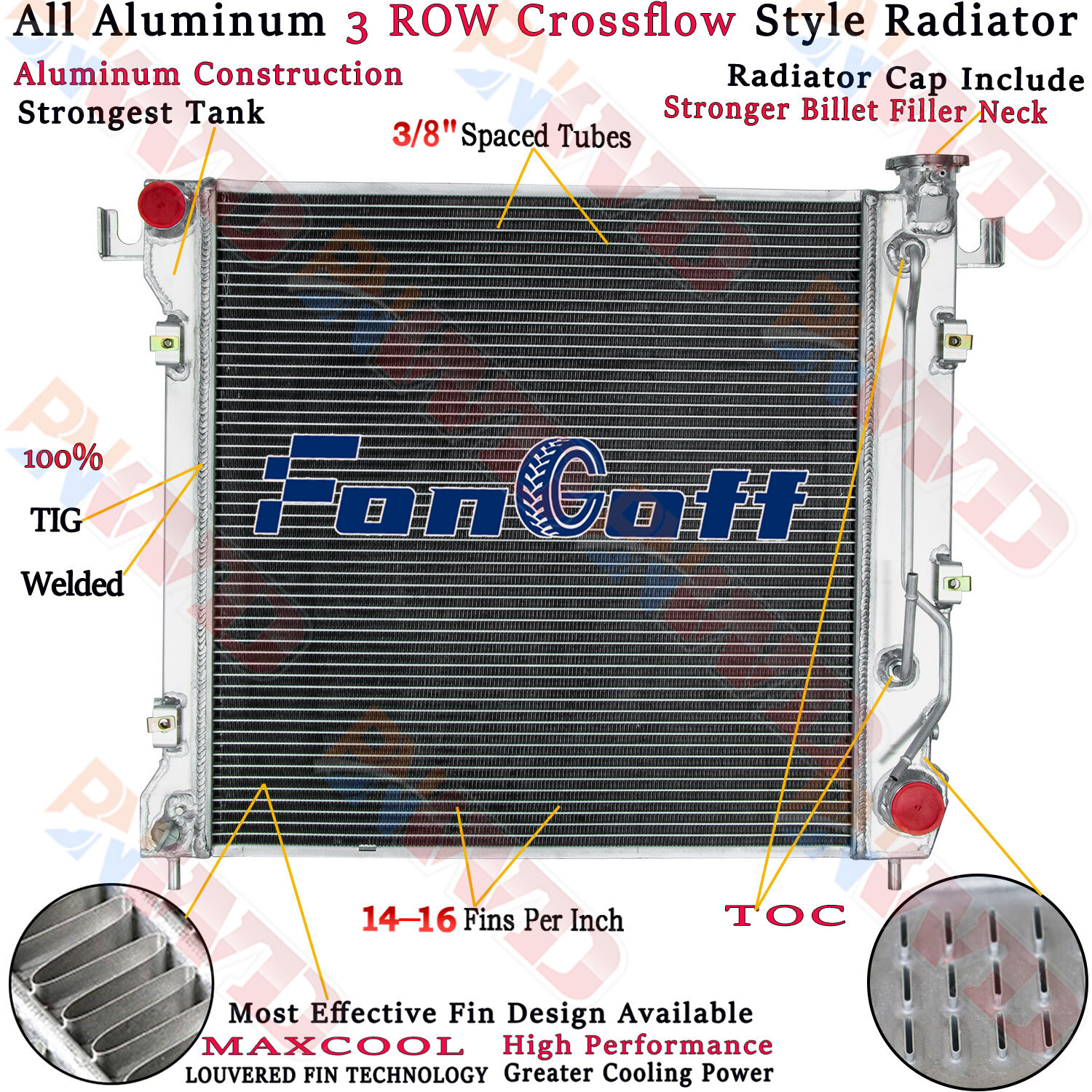 3 Row Aluminum Radiator For Dodge Dakota Dodge Durango 3.9L 5.2L 5.9L 1997-1999