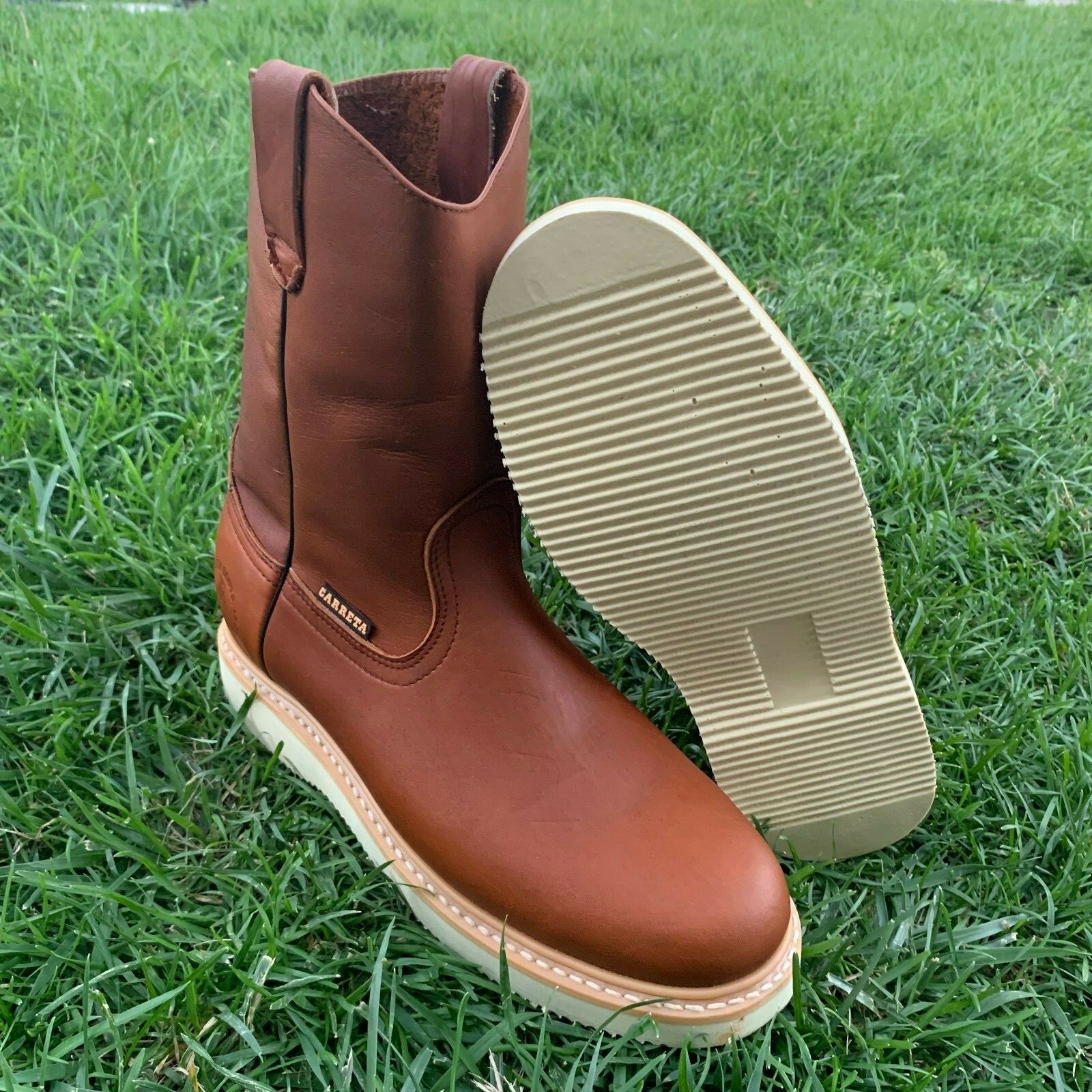 Men's STEEL TOE Leather Work Boots  Light Weight Pull On Water Oil Resistant 415