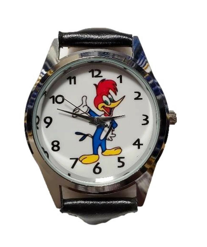 Woody Woodpecker Themed Black Leather Band Wrist Watch