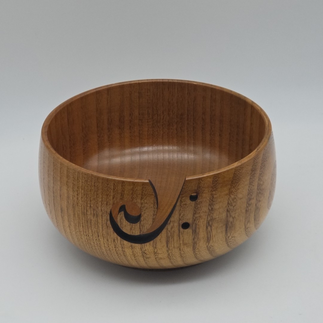 Handmade Yarn Bowl Wood with Holes Holder Knitting Crochet Storage Side Pull