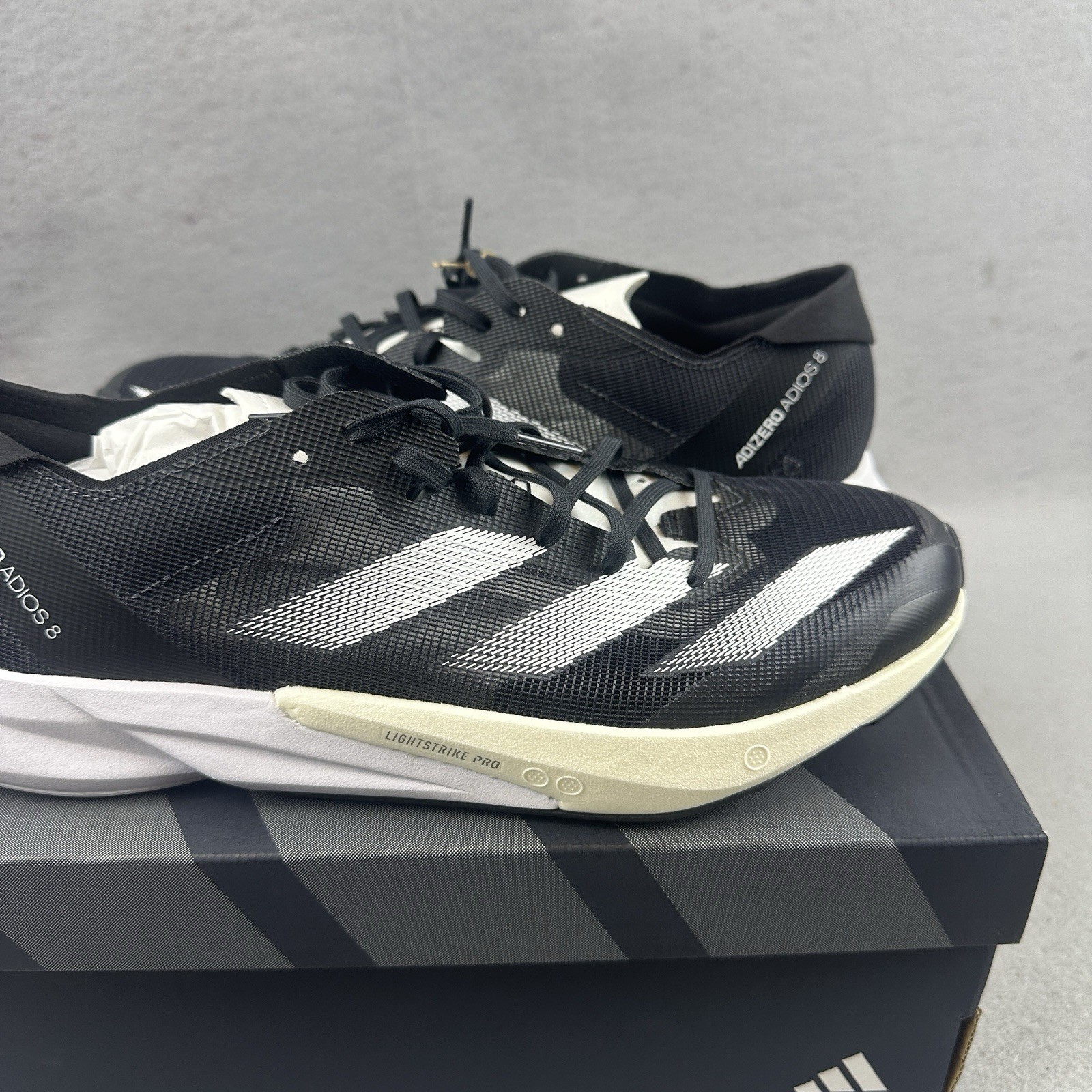 Adidas Adizero Adios 8M Low Running Shoes Black Mens 10.5 ID6902 New In Box