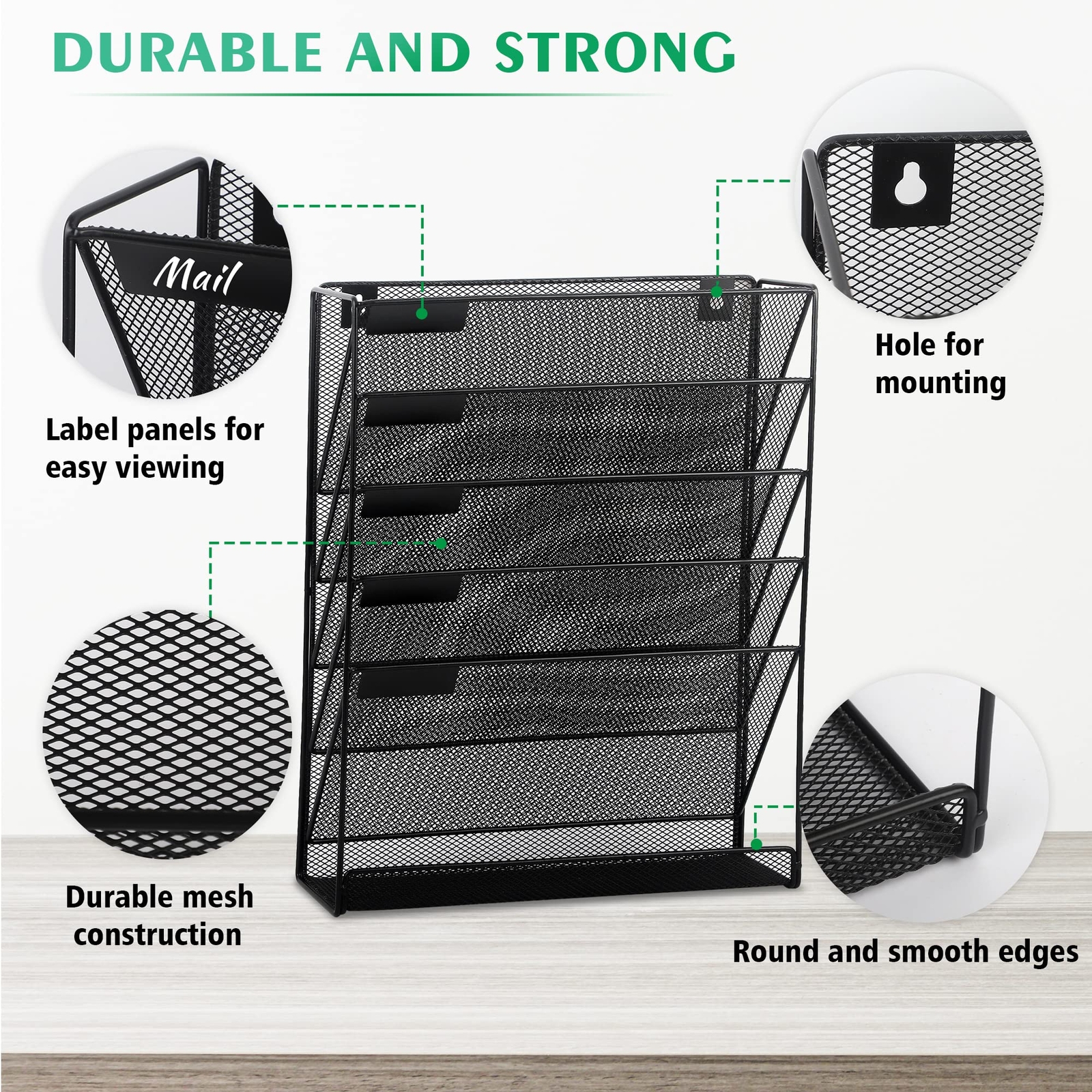 Desk File Organizer Mesh 5tier Hanging Wall Mount Document Organization Stand De