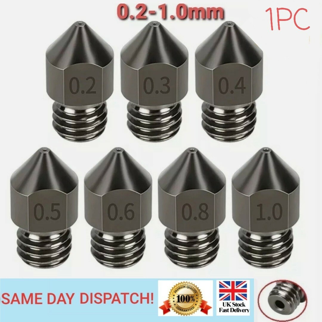 1PC Swiss MK8 Hardened Steel Nozzle To MK8 Extruder For Ender 3 CR10 Block UK