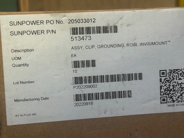 SunPower InvisiMount Grounding Assembly Clip Quantity 10 - Part 513473