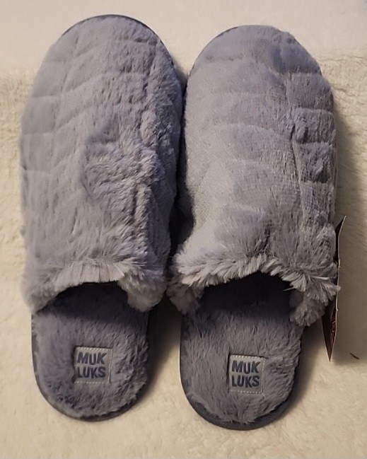 MUK LUKS Moonstone Blue Faux Fur Lined Frenchie Slippers Women's Large 9-10
