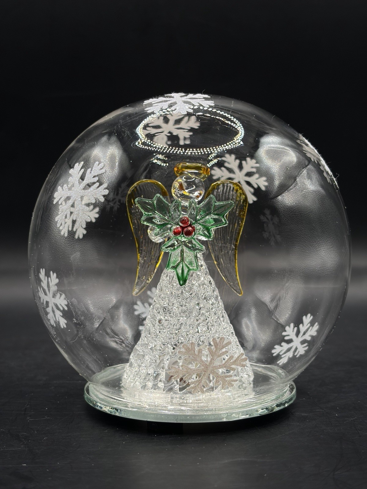 5In Glass Globe With Color Changing LED Spun Glass Angel Battery Power