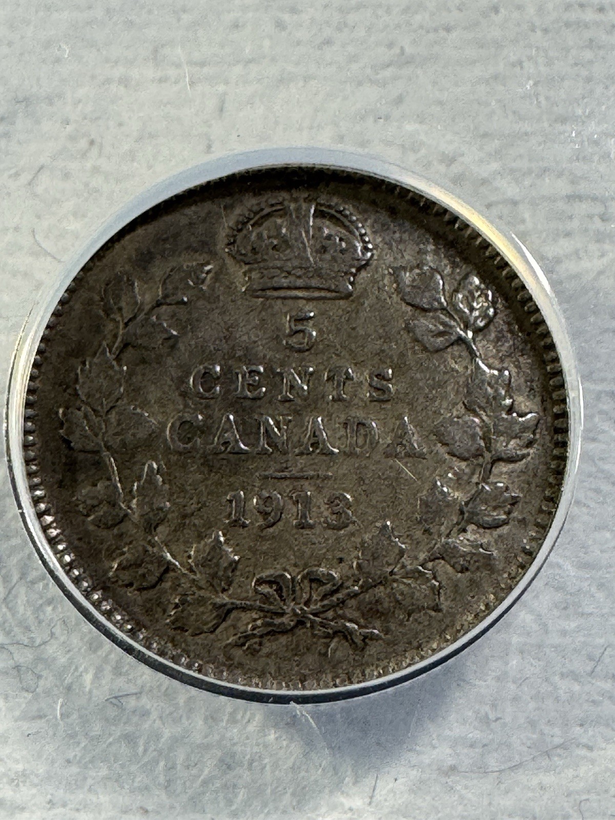 1913 Canada 5 Cents Silver Coin Graded VF 25 by ANACS