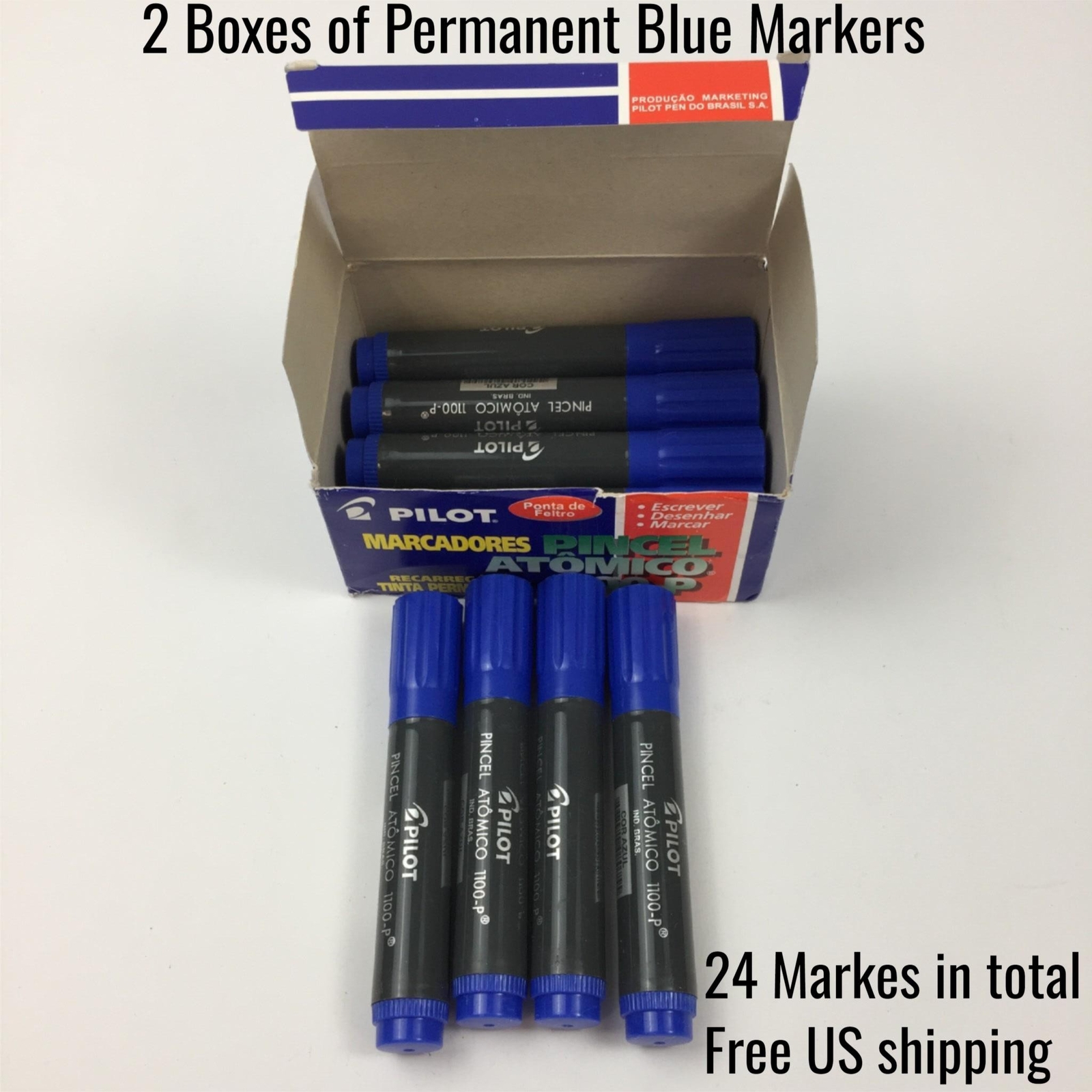 Pilot Permanent Blue Ink Markers Atomic Brush 24 Counts