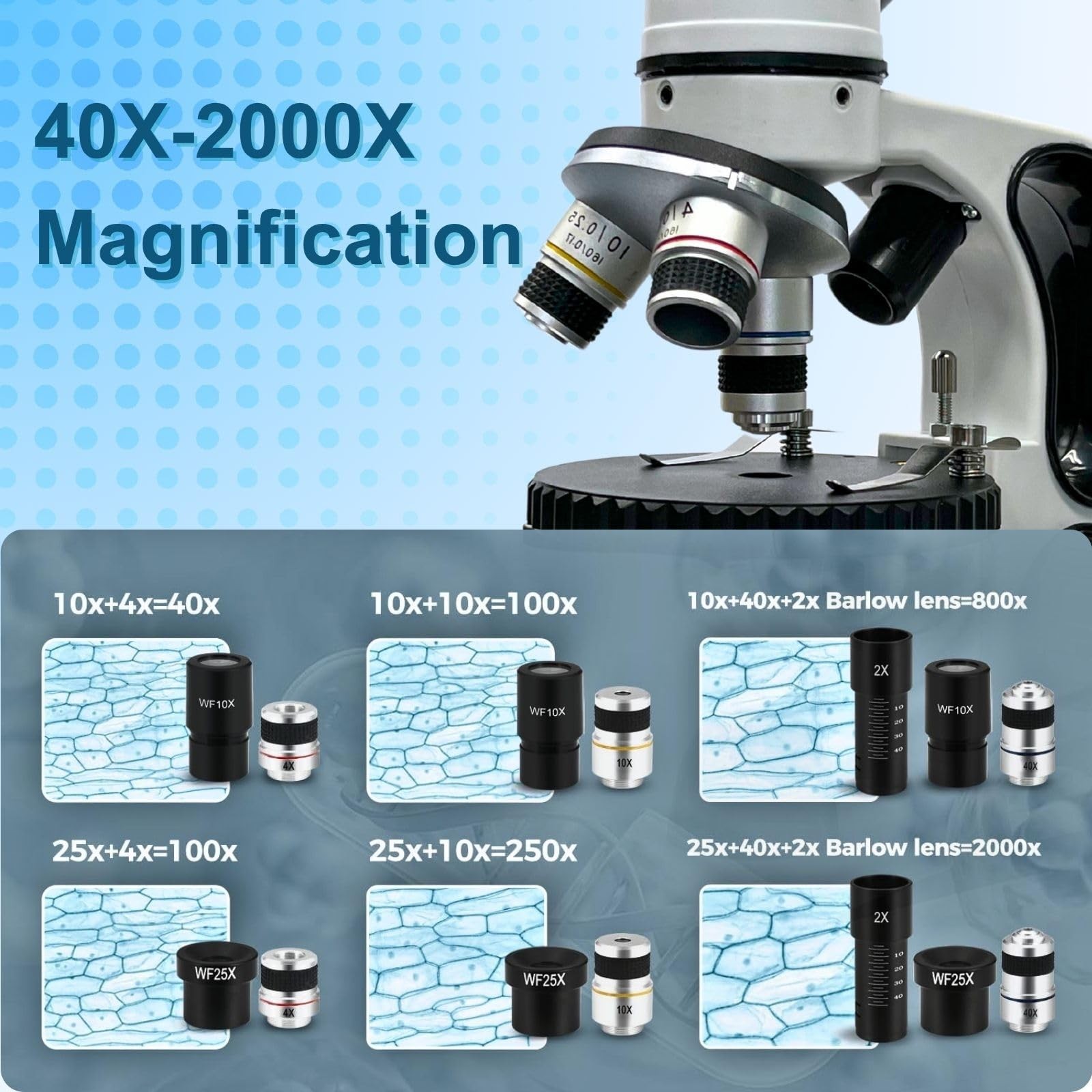 Monocular Compound Microscope for Adults&Study Beginners,- 40X-2000X,Lighting...