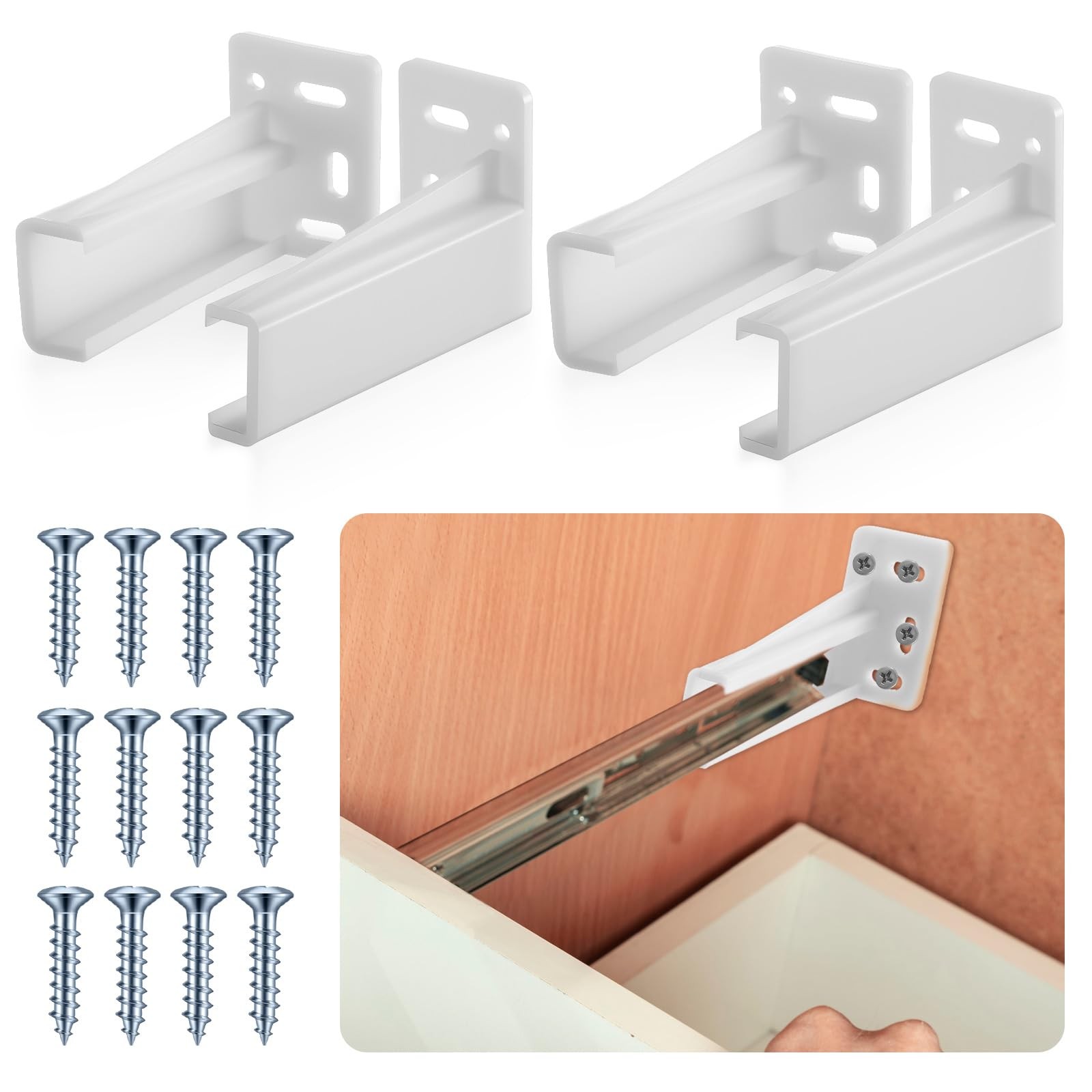 2 Pair Rear Drawer Track Socket Back Plates Mounting Brackets Durable Plastic...