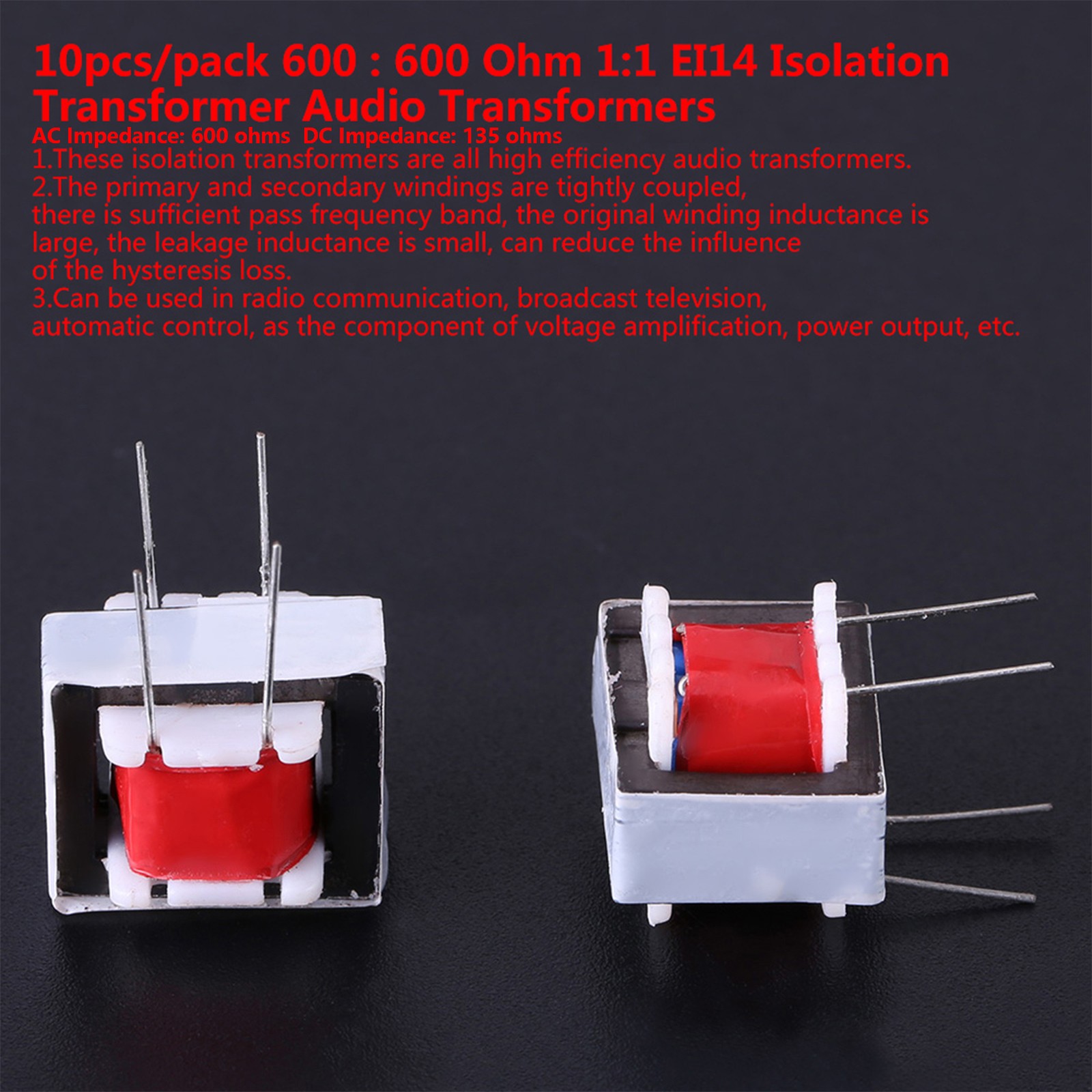 10pcs/pack 600 : 600 Ohm 1:1 EI14 Isolation Transformer Audio DSO