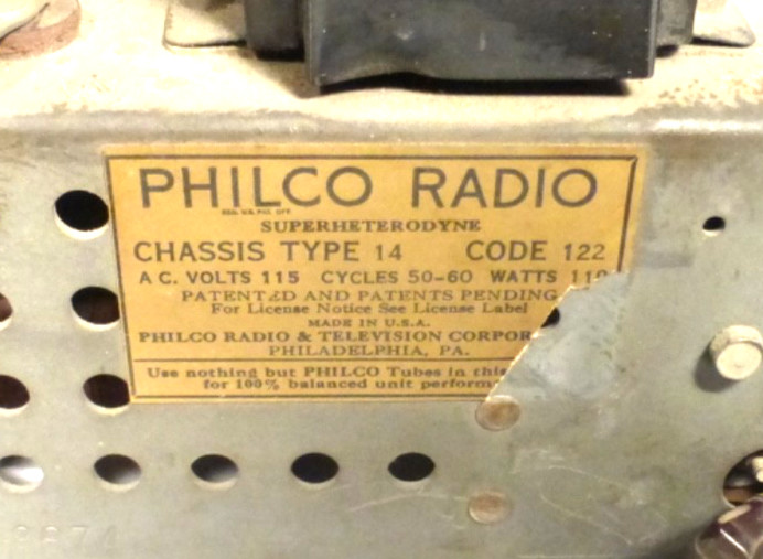 vIntage PHILCO 14 CATHEDRAL: Untested CHASSIS w/ALL 9 TUBES & SHADOW METER