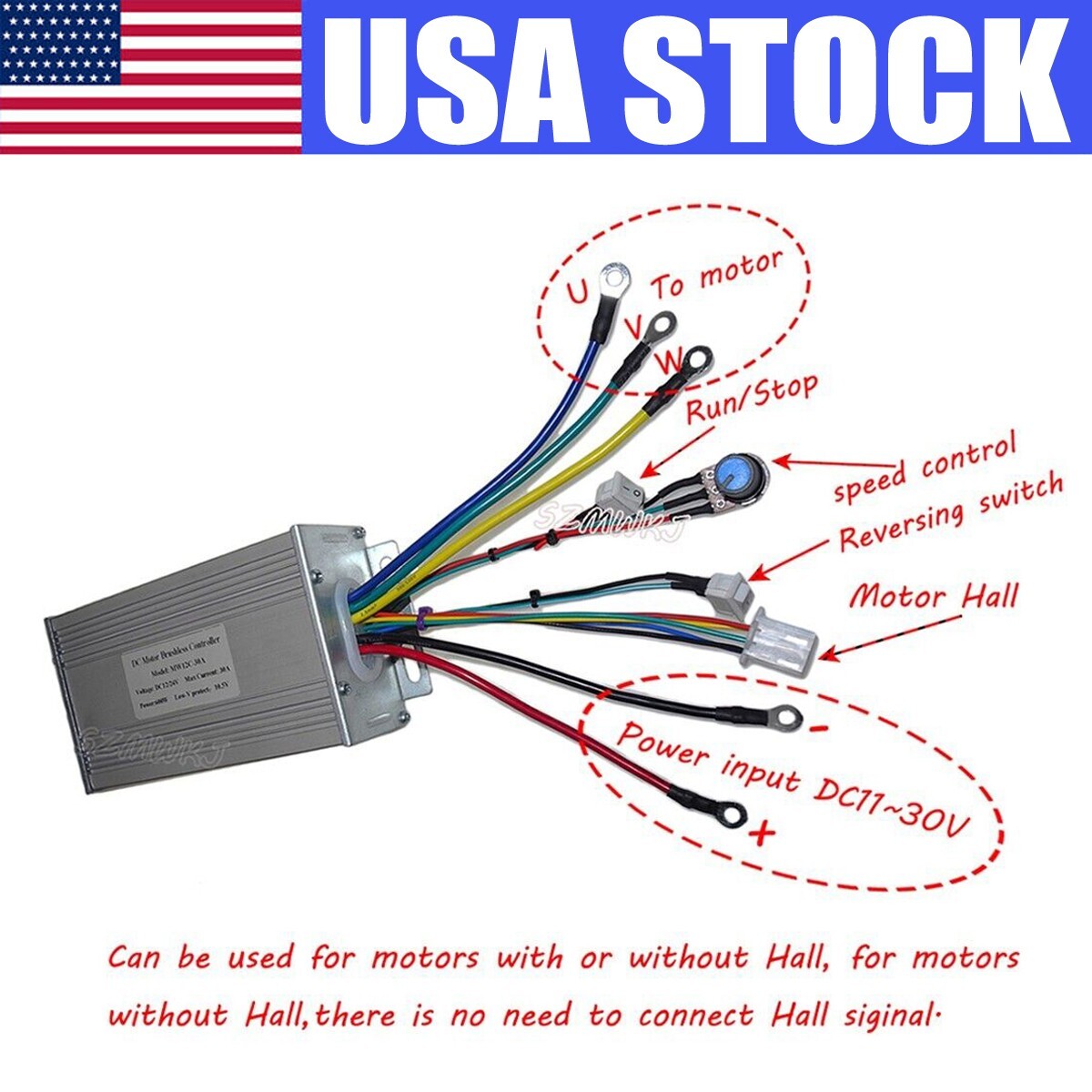 High Power Brushless DC Motor Speed Controller DC12V/24V 600W 30A Stopping Motor