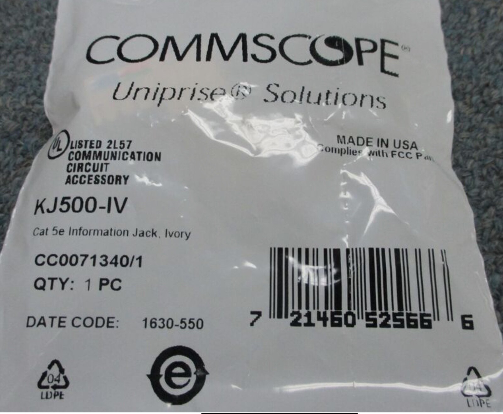 NEW Commscope Uniprise KJ500-IV Category Cat 5e Keystone Data Grade Jack Ivory