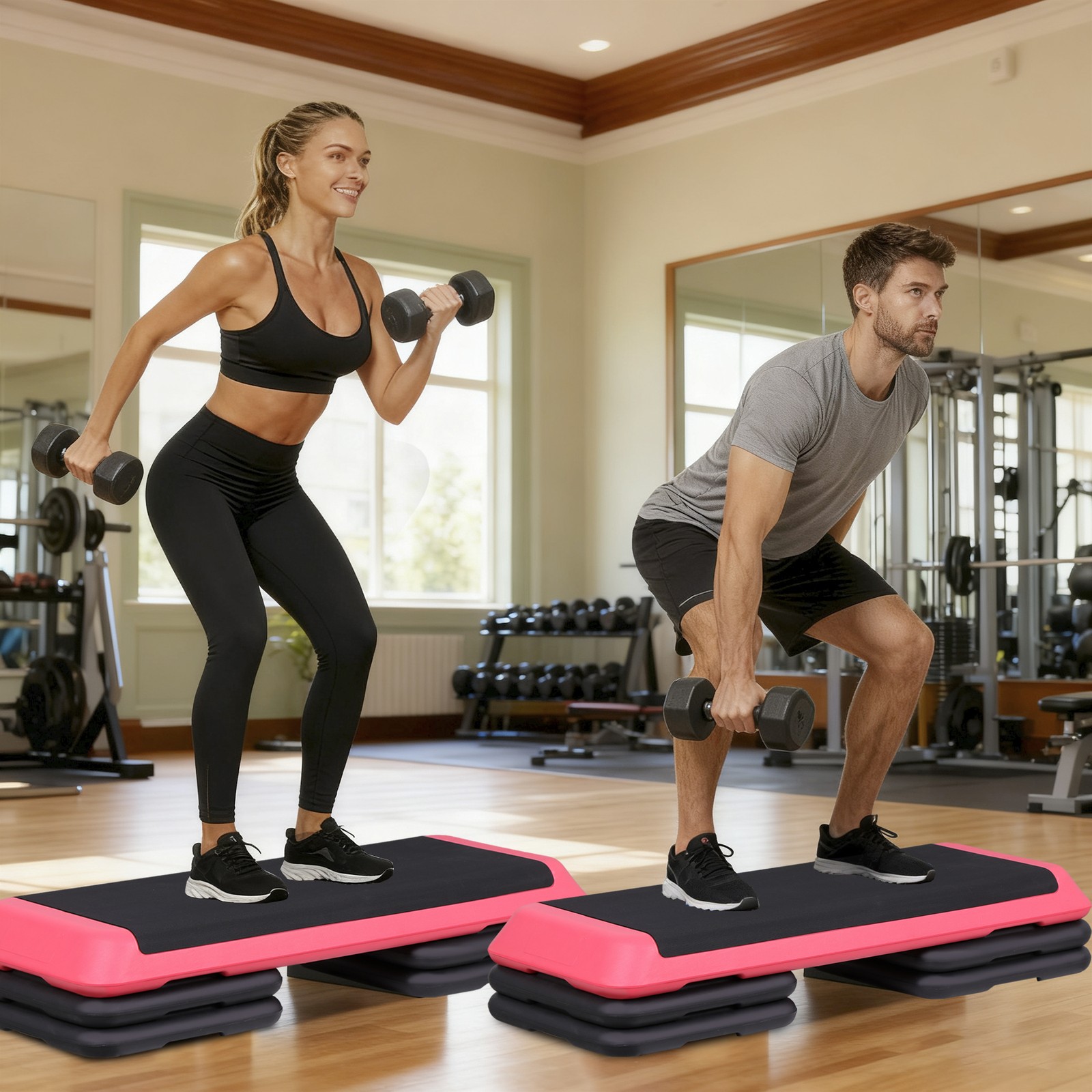 43'' Aerobic Step Platform Exercise Adjustable Workout Stepper with 4 Riser Pink