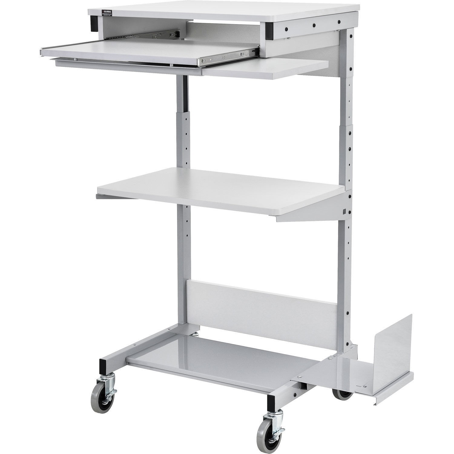Mobile Computer Workstation with Keyboard Printer Shelf and CPU Holder Gray